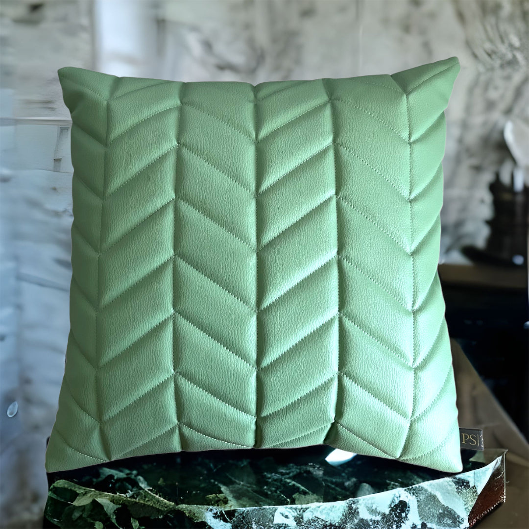 Quilted Chevron Vegan Leather Cushion Cover