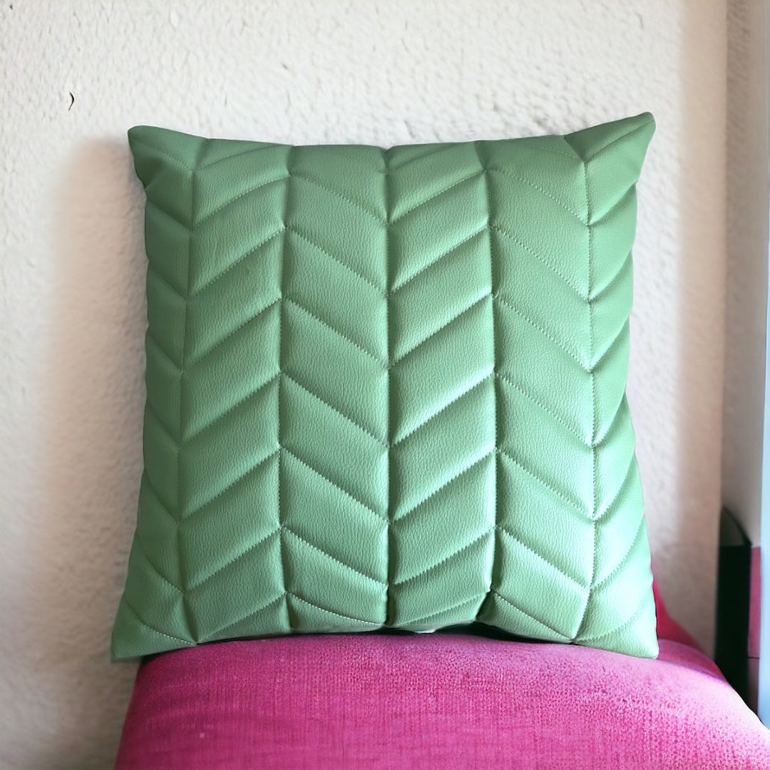 Quilted Chevron Vegan Leather Cushion Cover