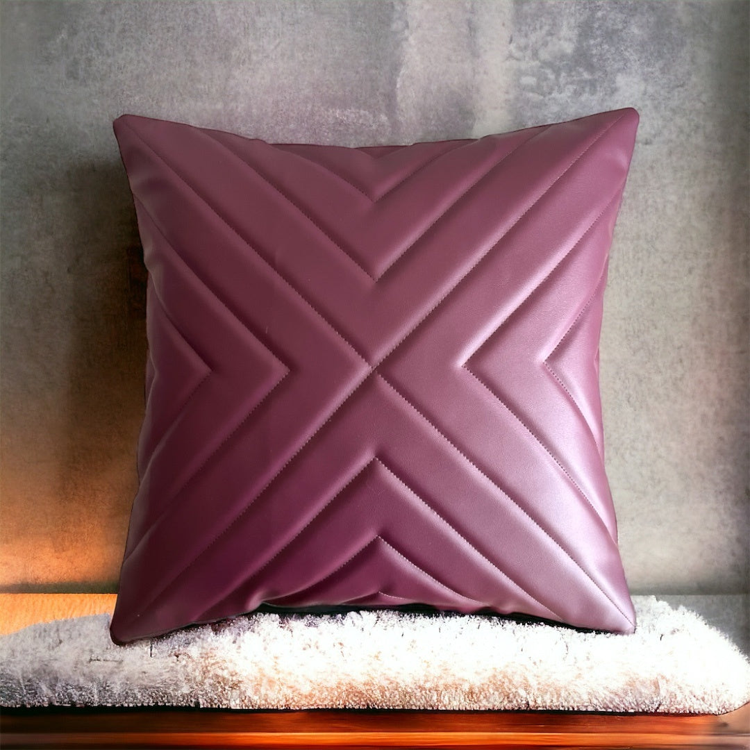 Quilted Purple Vegan Leather Concentric Triangular Cushion