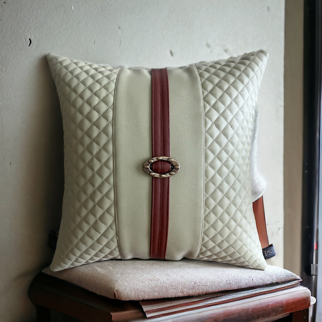 Stylish Crimson Belt Clip Style Vegan Leather Cushion Cover