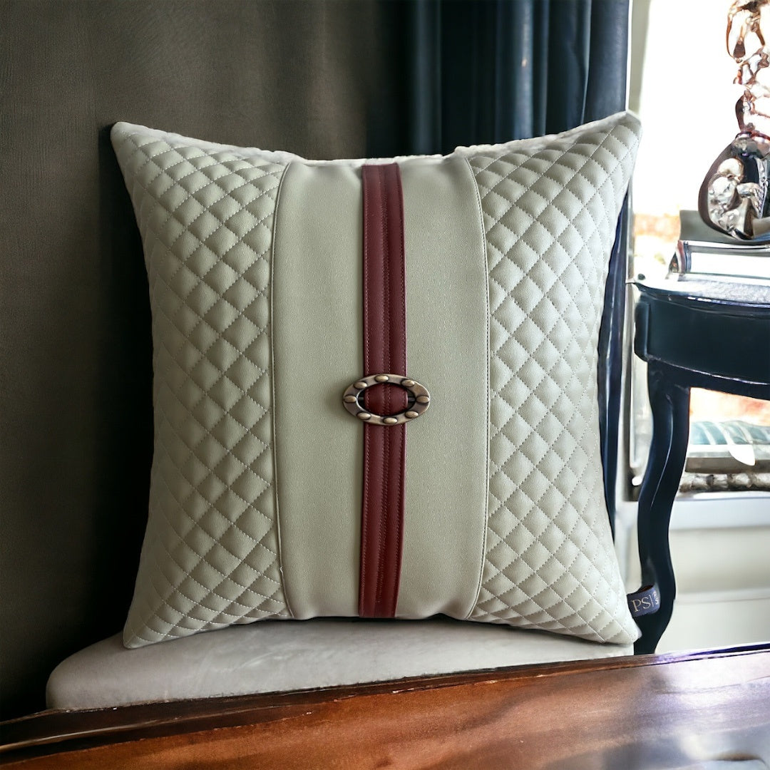 Stylish Crimson Belt Clip Style Vegan Leather Cushion Cover