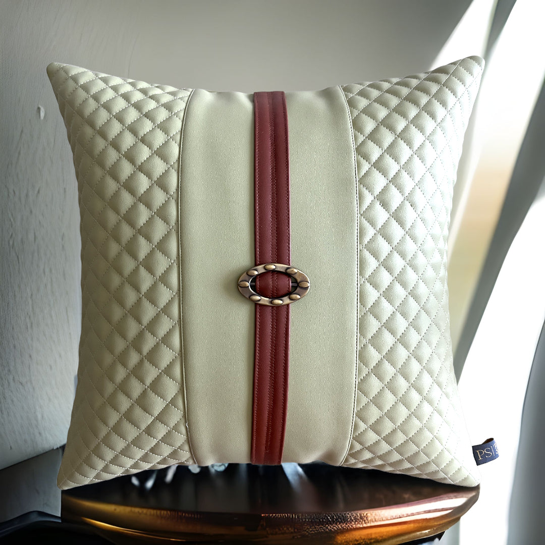 Stylish Crimson Belt Clip Style Vegan Leather Cushion Cover