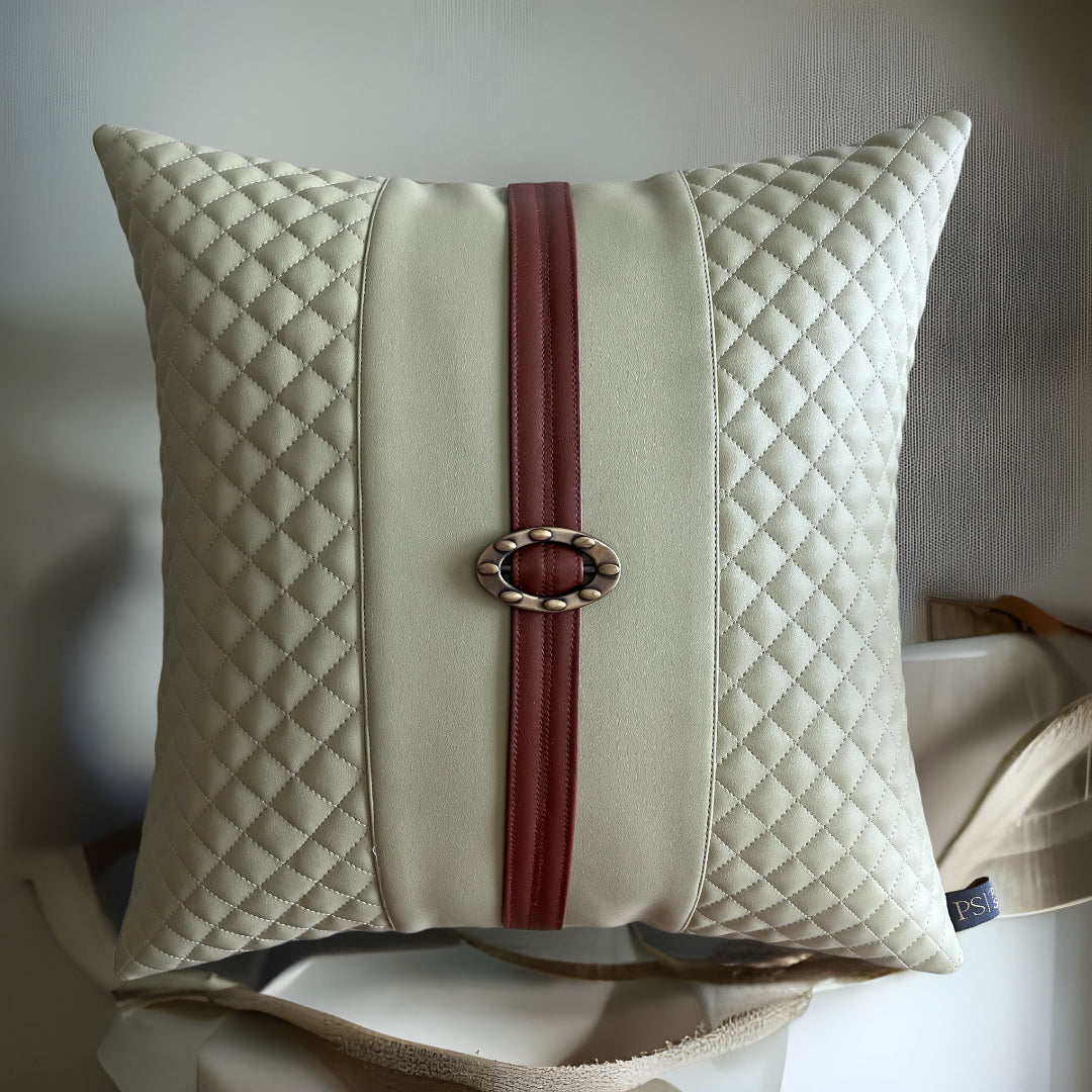Stylish Crimson Belt Clip Style Vegan Leather Cushion Cover