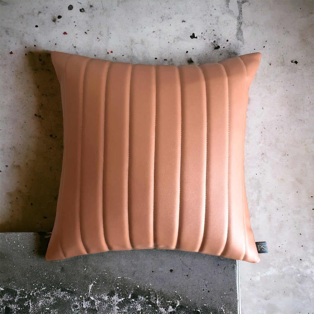 Timeless Vegan Leather Striped Cosy Dull Rose Cushion Cover