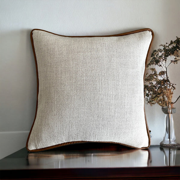 Elegant Rustic Self Textured Vegan Leather Piped Border Cushion Cover