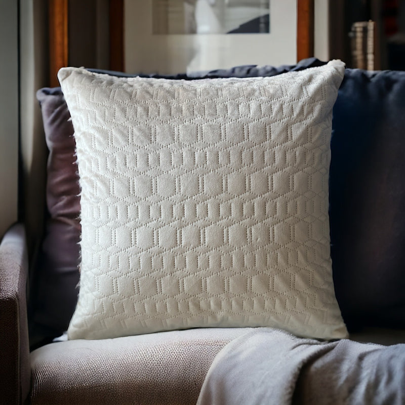 Beige Geometric Pattern Embossed Cushion Cover