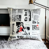 Captivating Art Noir Newspaper Print Velvet Cushion Cover