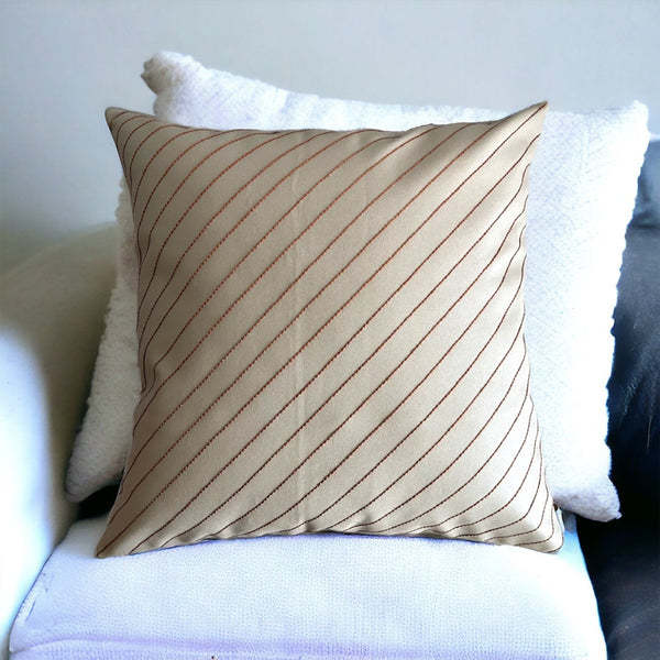 Classic Striped Pattern Stitched Beige Luxe Cushion Cover