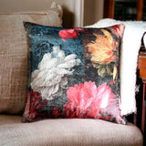 Colourful Flower Print Velvet Touch Cushion Cover