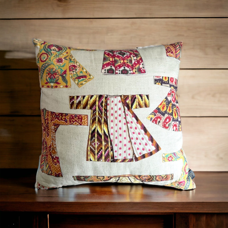 Colourful Traditional Indian Folk Outfit Graphic Eclectic Cushion Cover