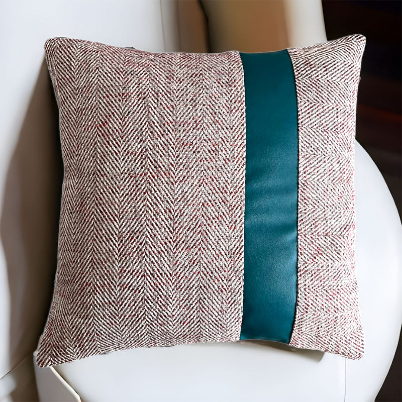 ComfortStripe ColorWave Fabric Vegan Leather Combination Cushion Cover