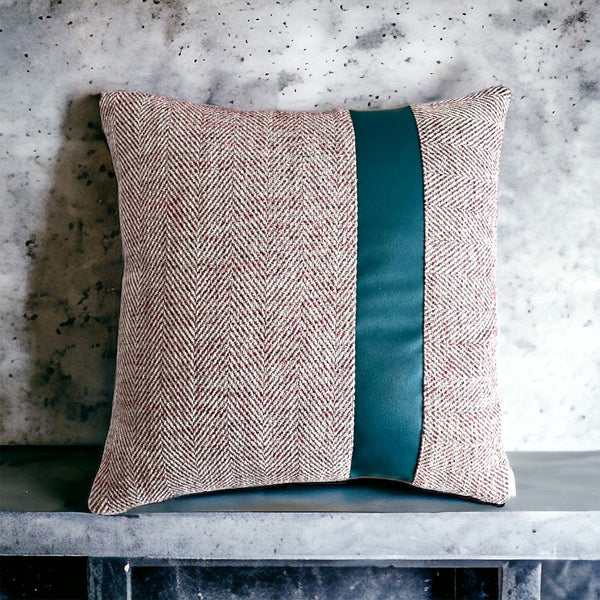 ComfortStripe ColorWave Fabric Vegan Leather Combination Cushion Cover