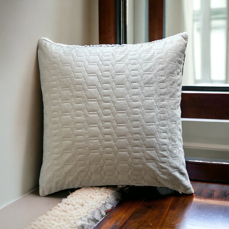 Elegant Embossed Geometric Pattern Off-White Felt Cushion Cover