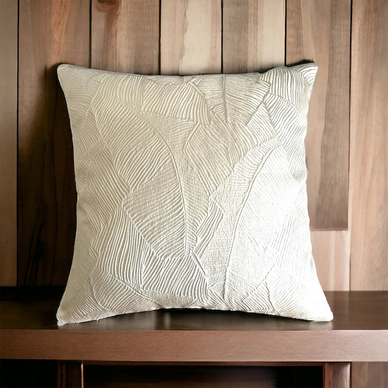 Embossed Off-White Leaf Pattern Chic Cushion Cover