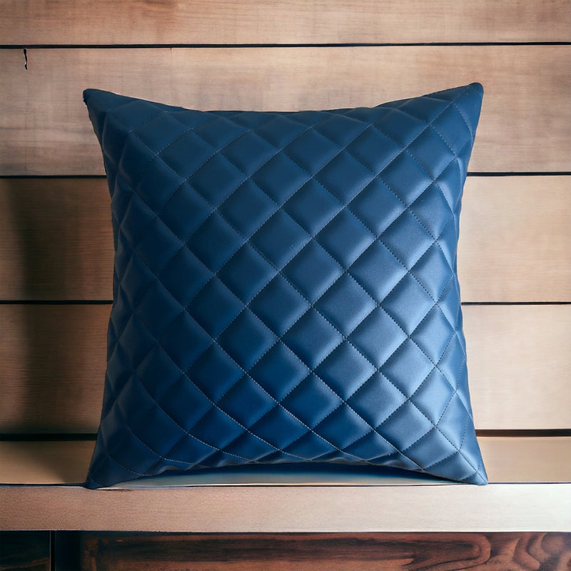 Exquisite Blue Vegan Leather Contemporary Quilted Cushion Cover