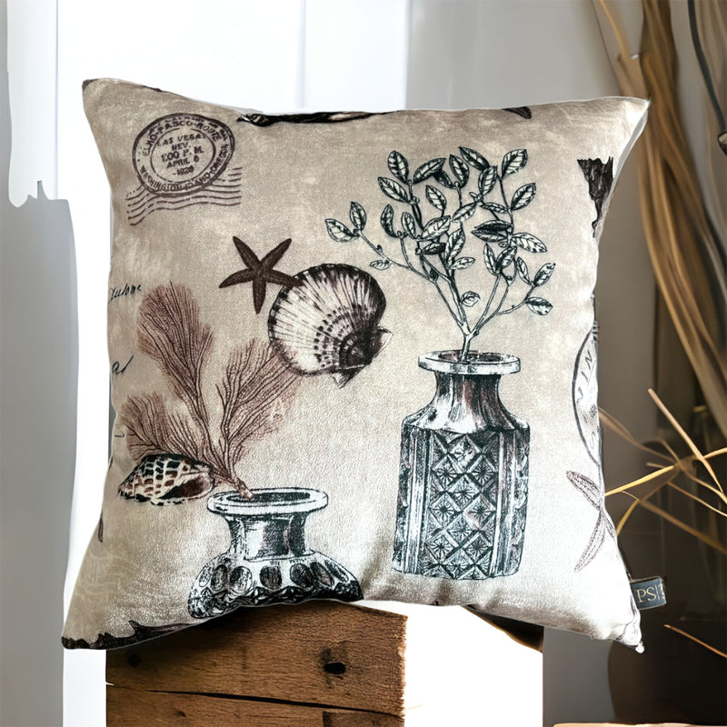 Ocean Pattern Velvet Eclectic Postage Stamp Cushion Cover