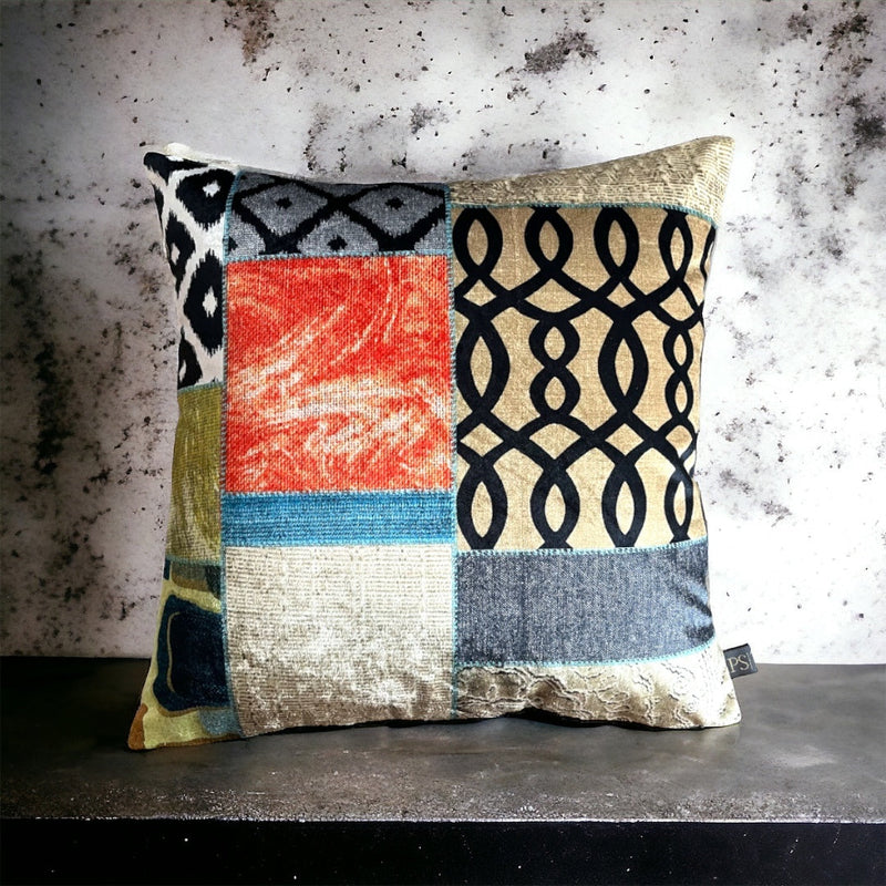 Printed Patchwork Colourful Pattern Velvet Cushion Cover