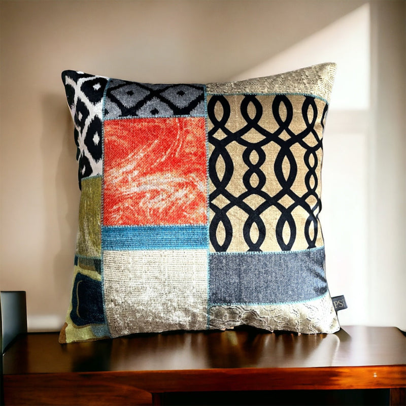 Printed Patchwork Colourful Pattern Velvet Cushion Cover