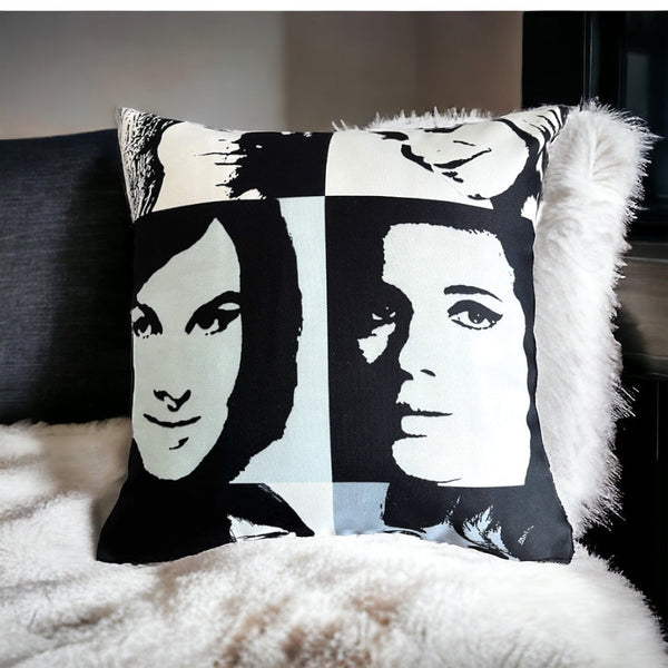 Retro Black White Artistic Face Cushion Cover