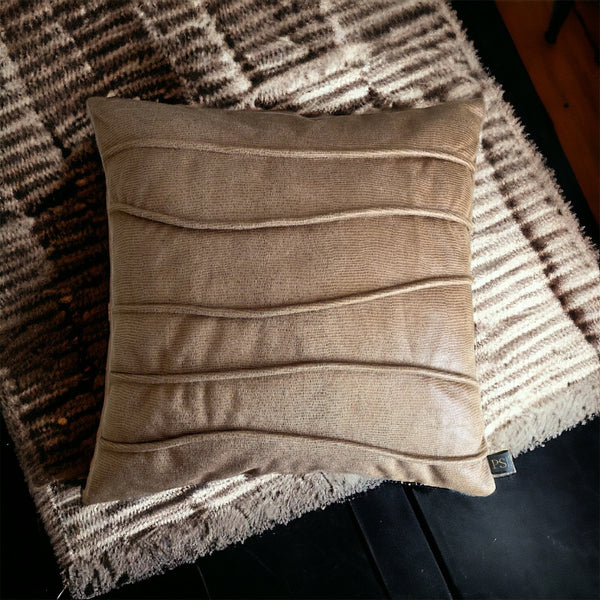 Ruched Taupe Textured Vegan Leather Beige Cushion Cover