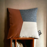 Stylish Colour Block Felt Vegan Leather Combination Cushion Cover