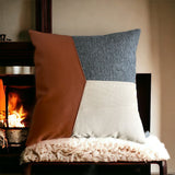 Stylish Colour Block Felt Vegan Leather Combination Cushion Cover