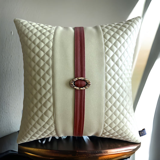 Stylish Crimson Belt Clip Style Vegan Leather Cushion  Cover