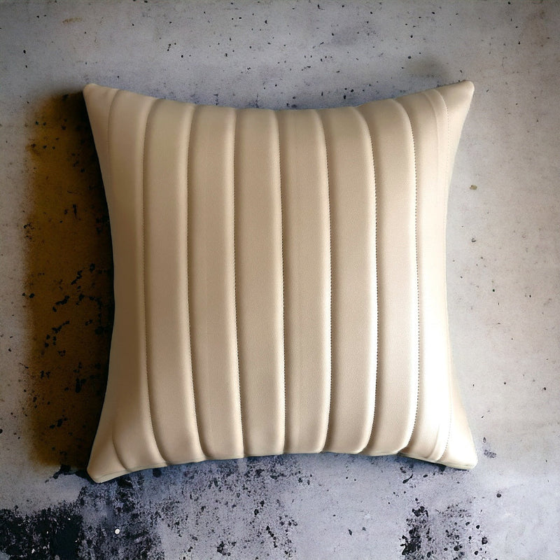 Timeless Vegan Leather Striped Cosy Cream Cushion Cover