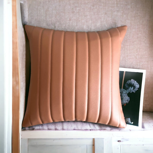 Timeless Vegan Leather Striped Cosy Dull Rose Cushion Cover